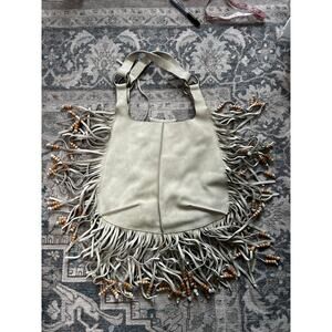 100% White Suede Leather Fringe Handbag